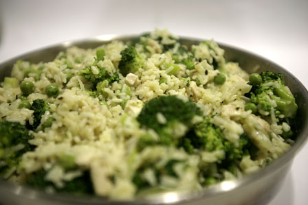 risotto z brokułami i groszkiem